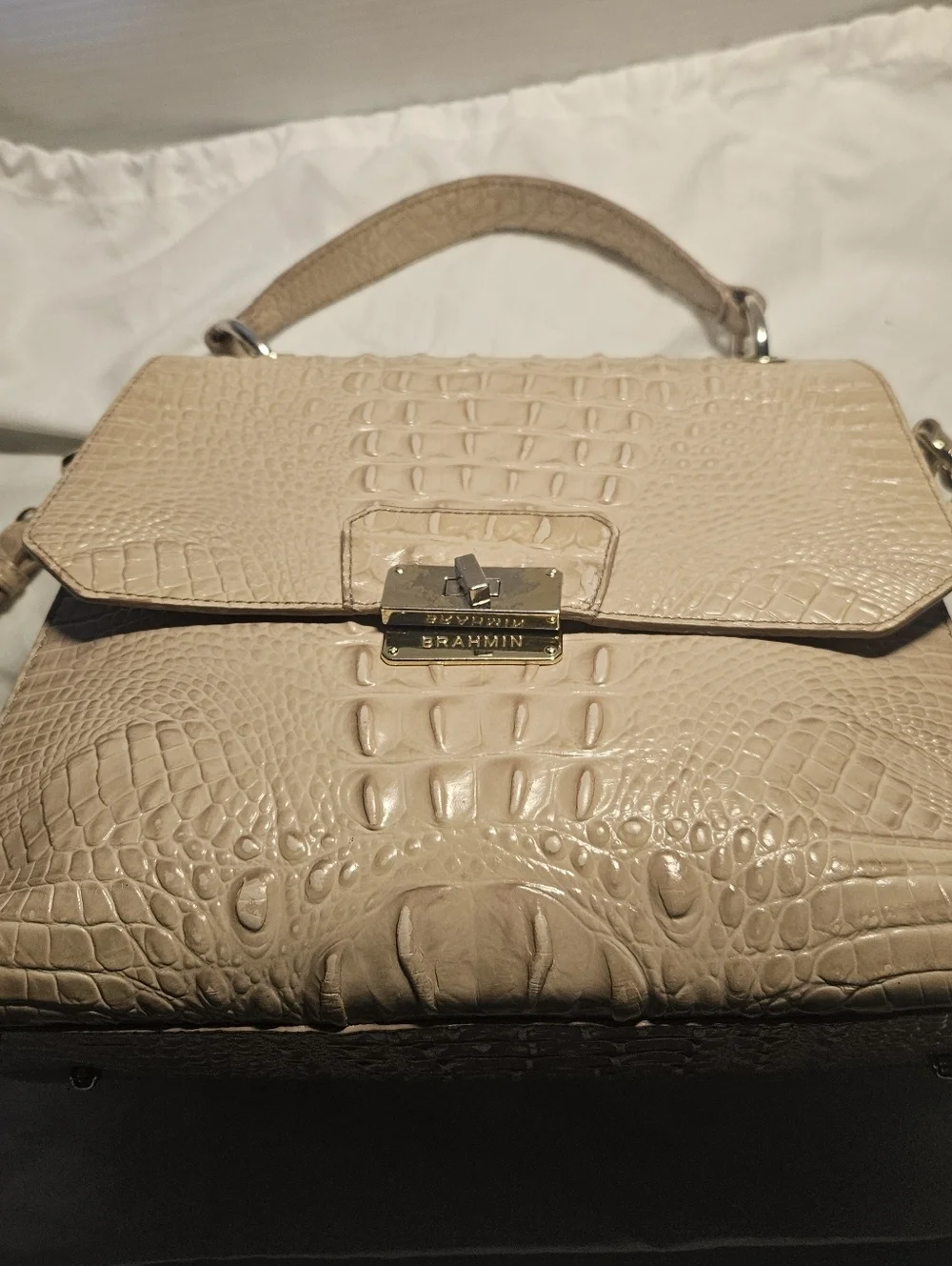 Brahmin Brinley Silk Croc Embossed Leather Satchel Top Handle Crossbody Purse